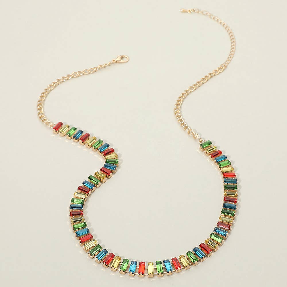Baguette Stone Cluster Link Accent Necklace