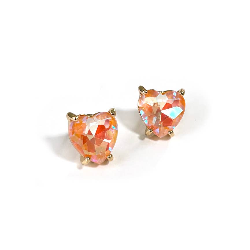 Glass Crystal Heart 4 Prong Post Stud Earrings