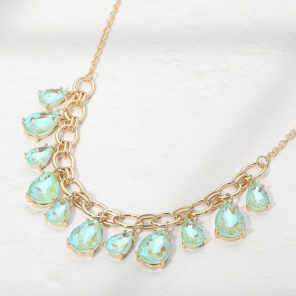 Cushion Teardrop Cluster Drop Station Necklace