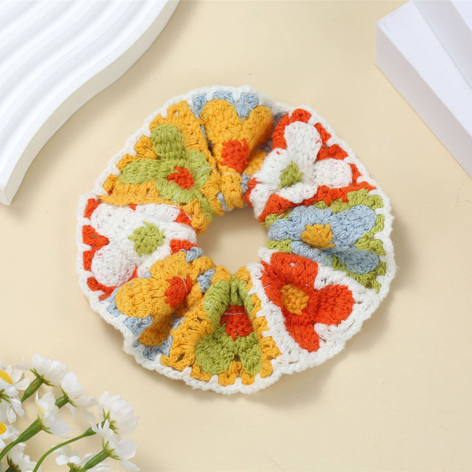 Boho Colorful Handmade Crochet Flower Hair Tie