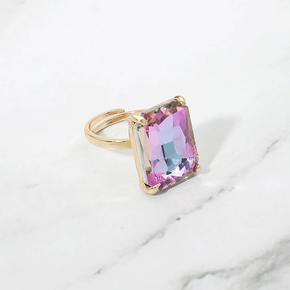 Bold Emerald Cut Stone Cluster Accent Adjustable Ring