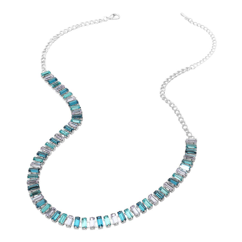 Baguette Stone Cluster Link Accent Necklace