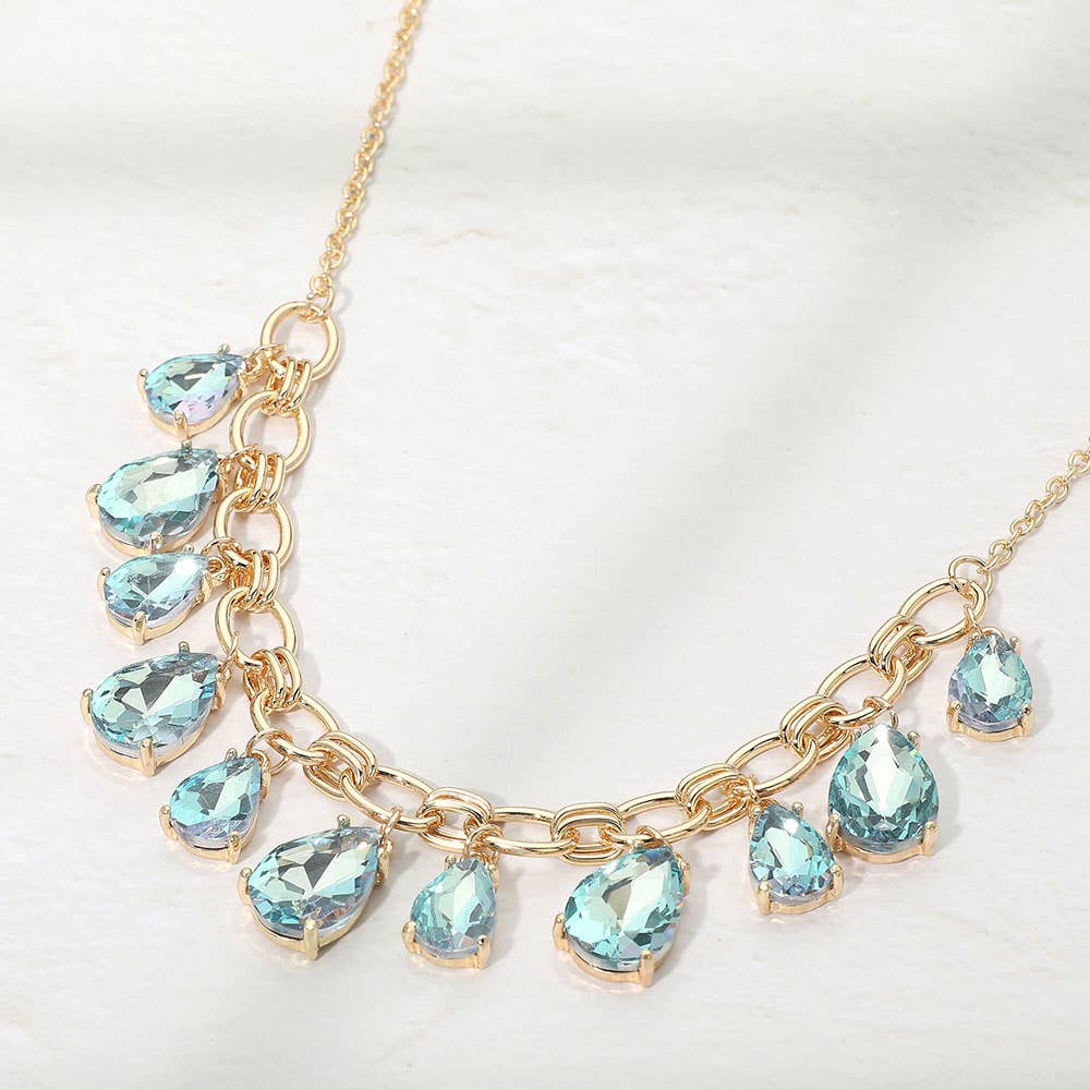 Cushion Teardrop Cluster Drop Station Necklace