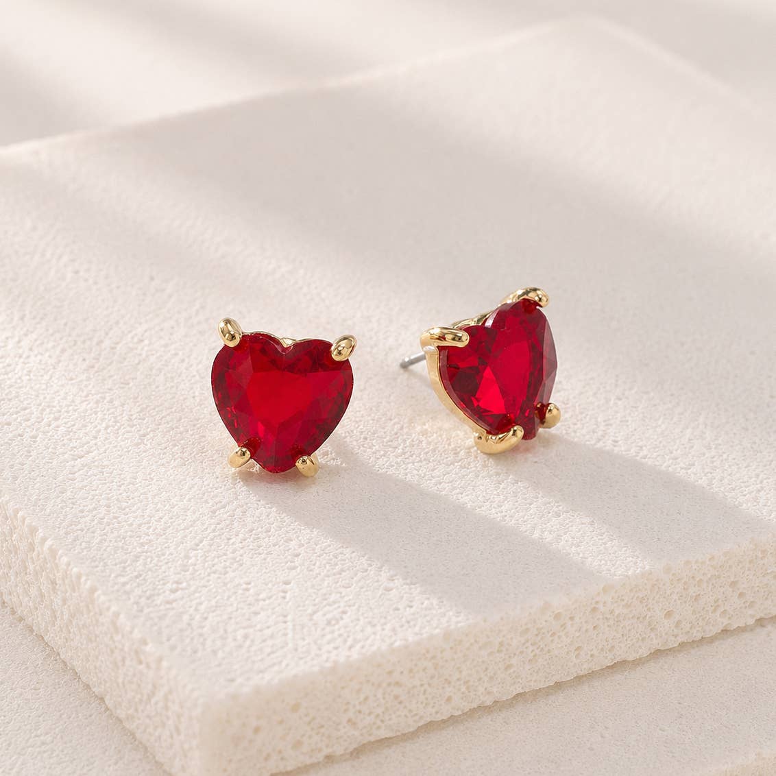 Glass Crystal Heart 4 Prong Post Stud Earrings