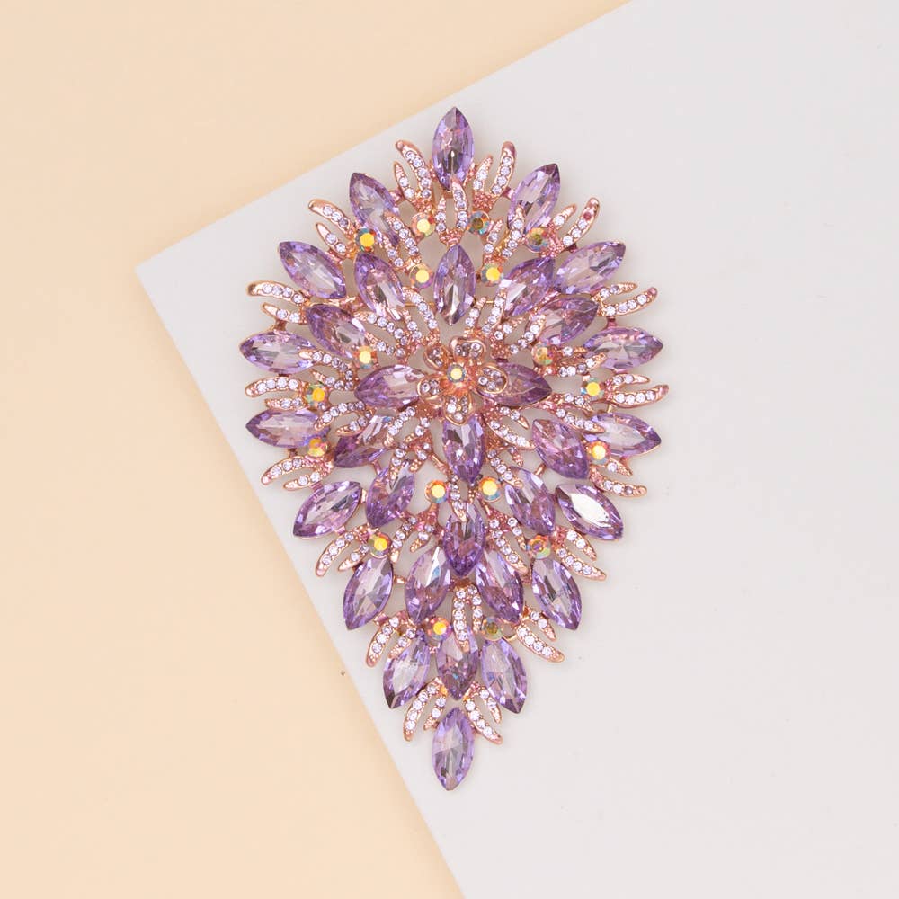 Crystal Rhinestone Cluster Pear Shaped Leaf Brooch Pin