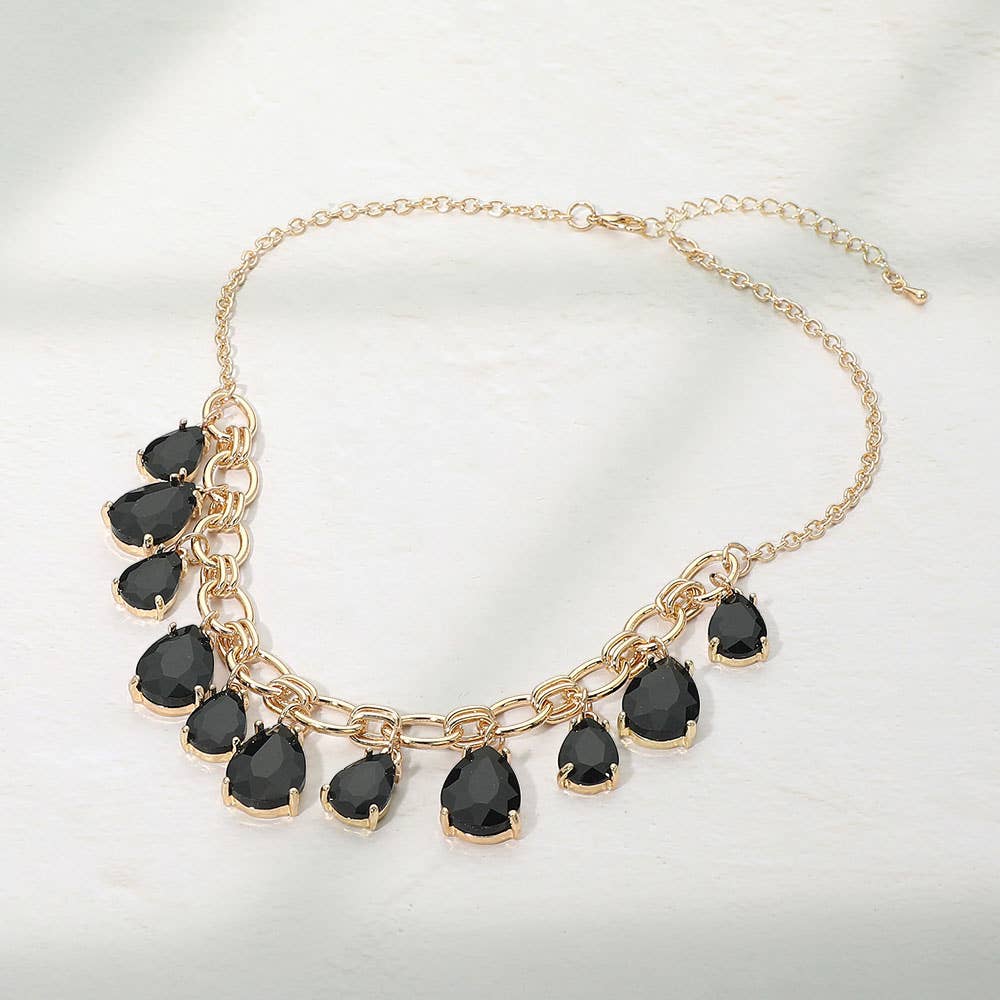 Cushion Teardrop Cluster Drop Station Necklace