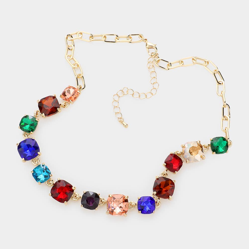Cushion Square Stone Link Evening Necklace