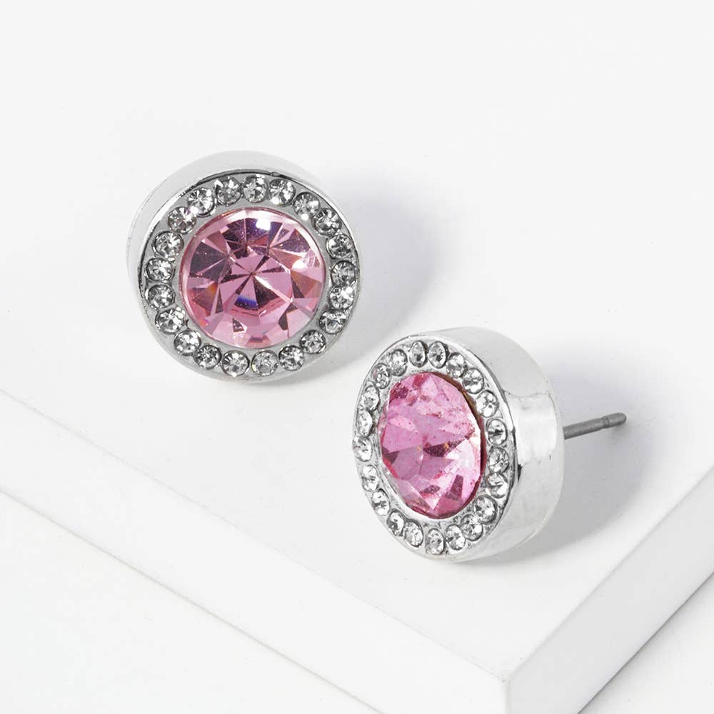 Round Crystal Halo Stud Earrings