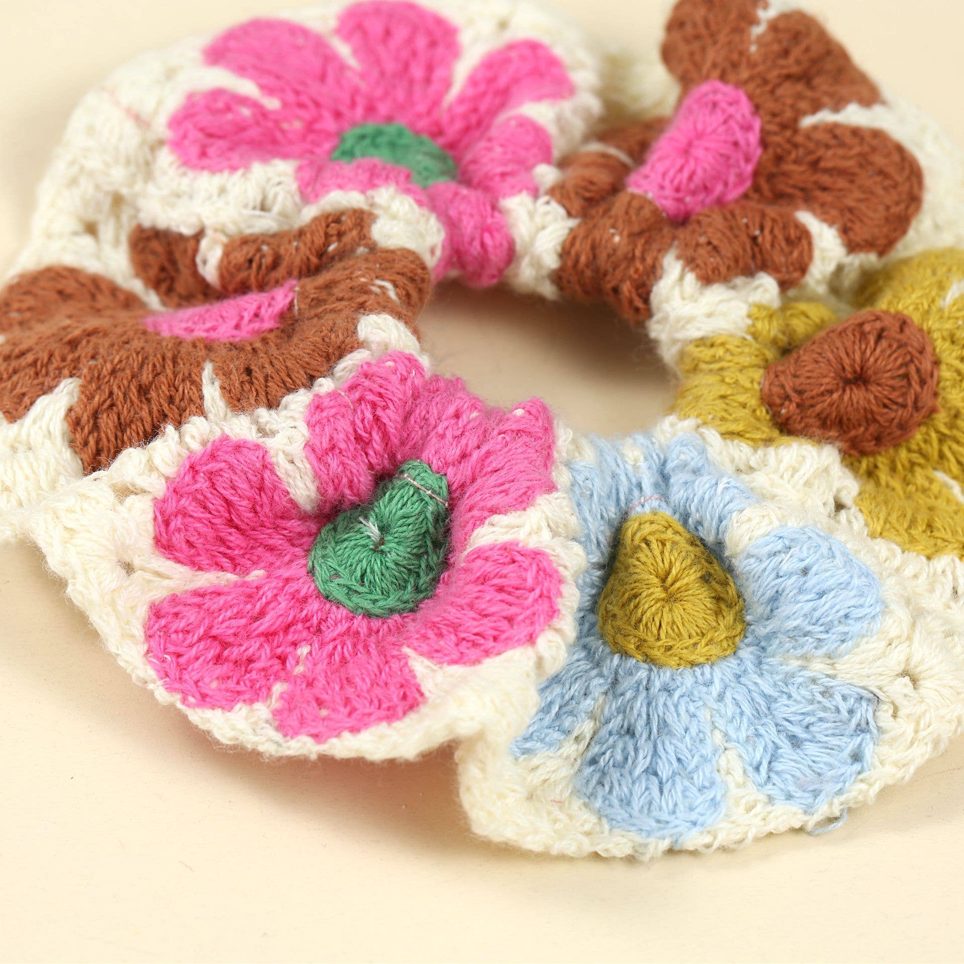 Boho Colorful Handmade Crochet Flower Hair Tie