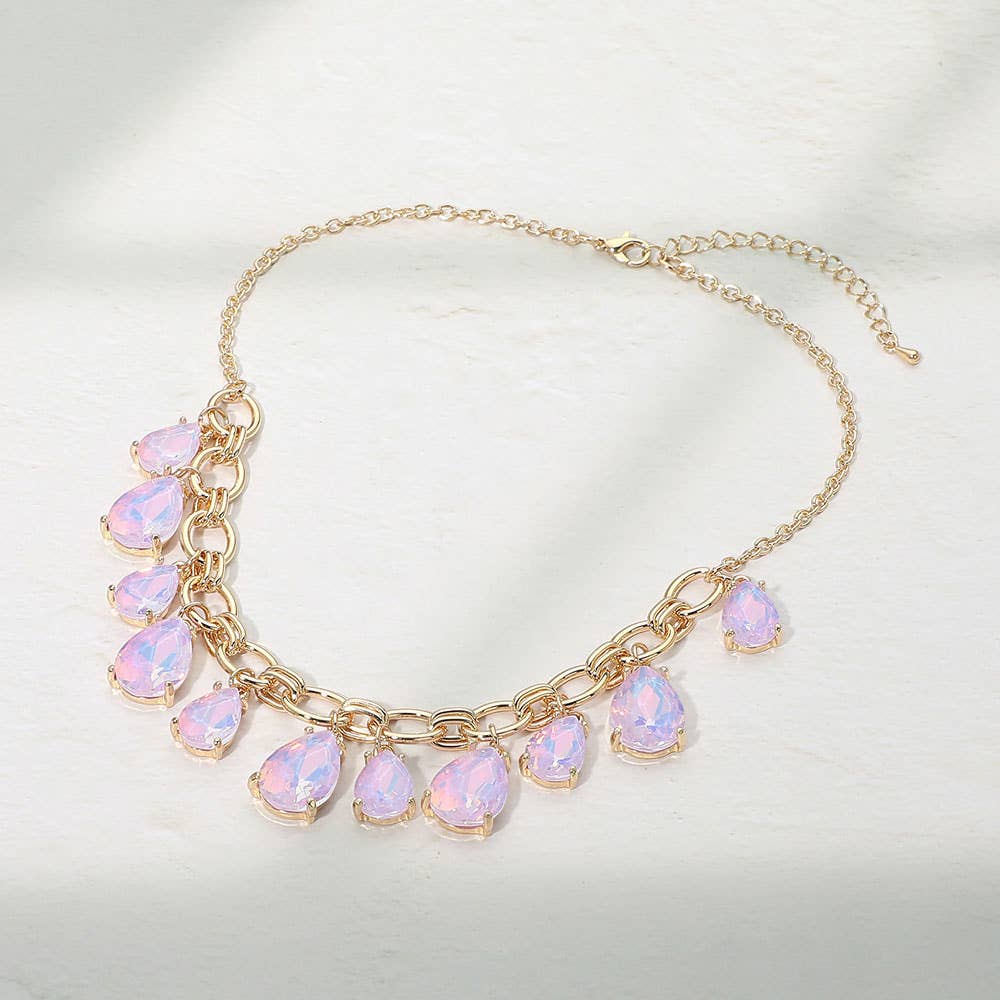 Cushion Teardrop Cluster Drop Station Necklace
