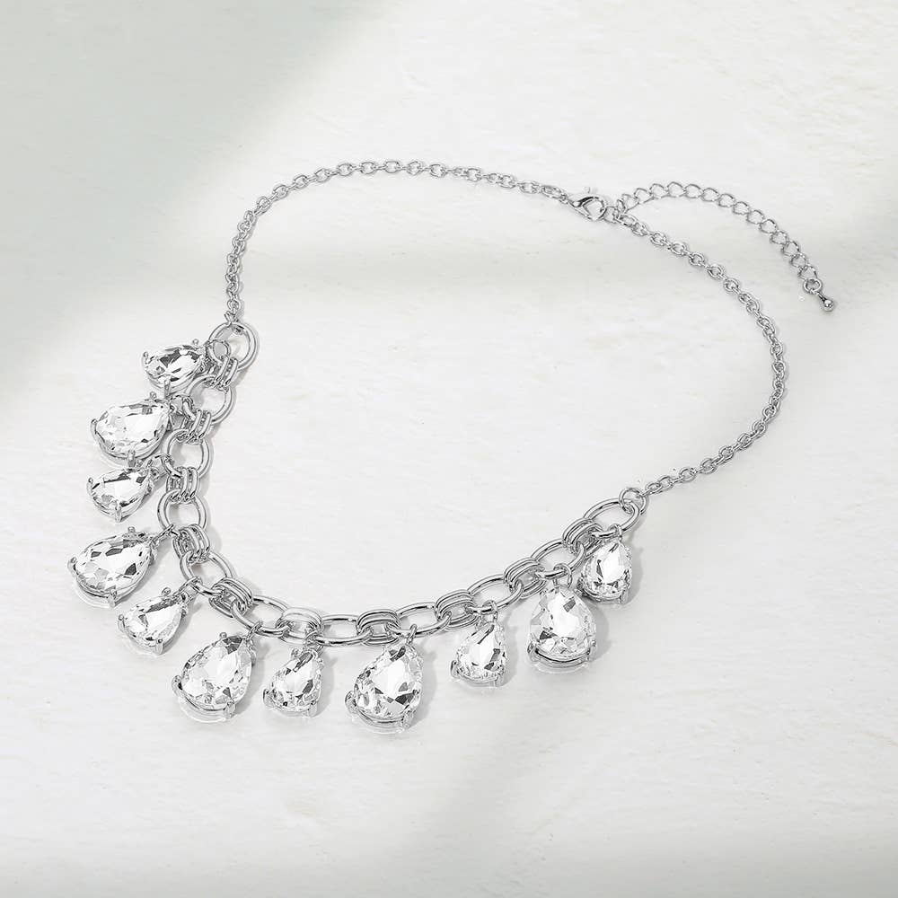 Cushion Teardrop Cluster Drop Station Necklace