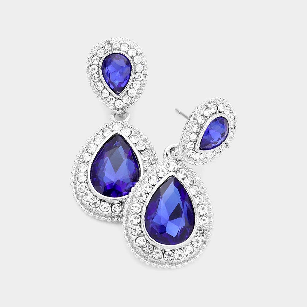 Rhinestone Trim Teardrop Evening Earrings