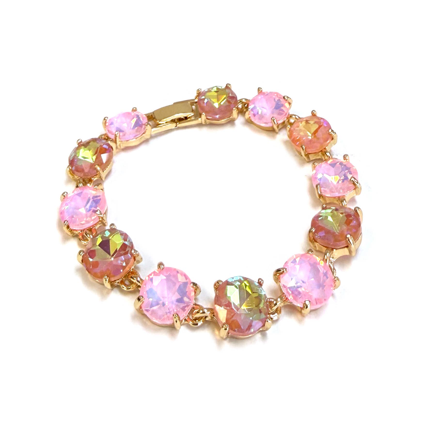 Round Cushion Cut Crystal Glass Linked Bracelet