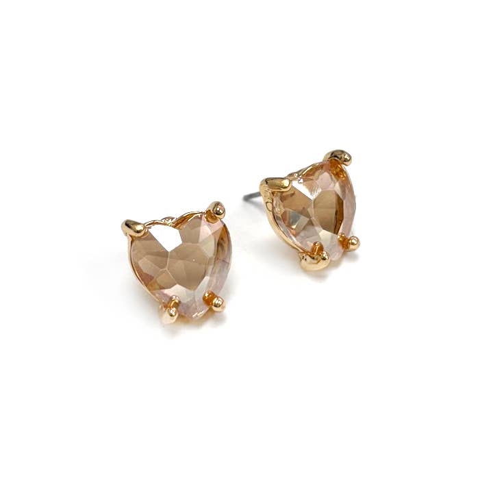 Glass Crystal Heart 4 Prong Post Stud Earrings
