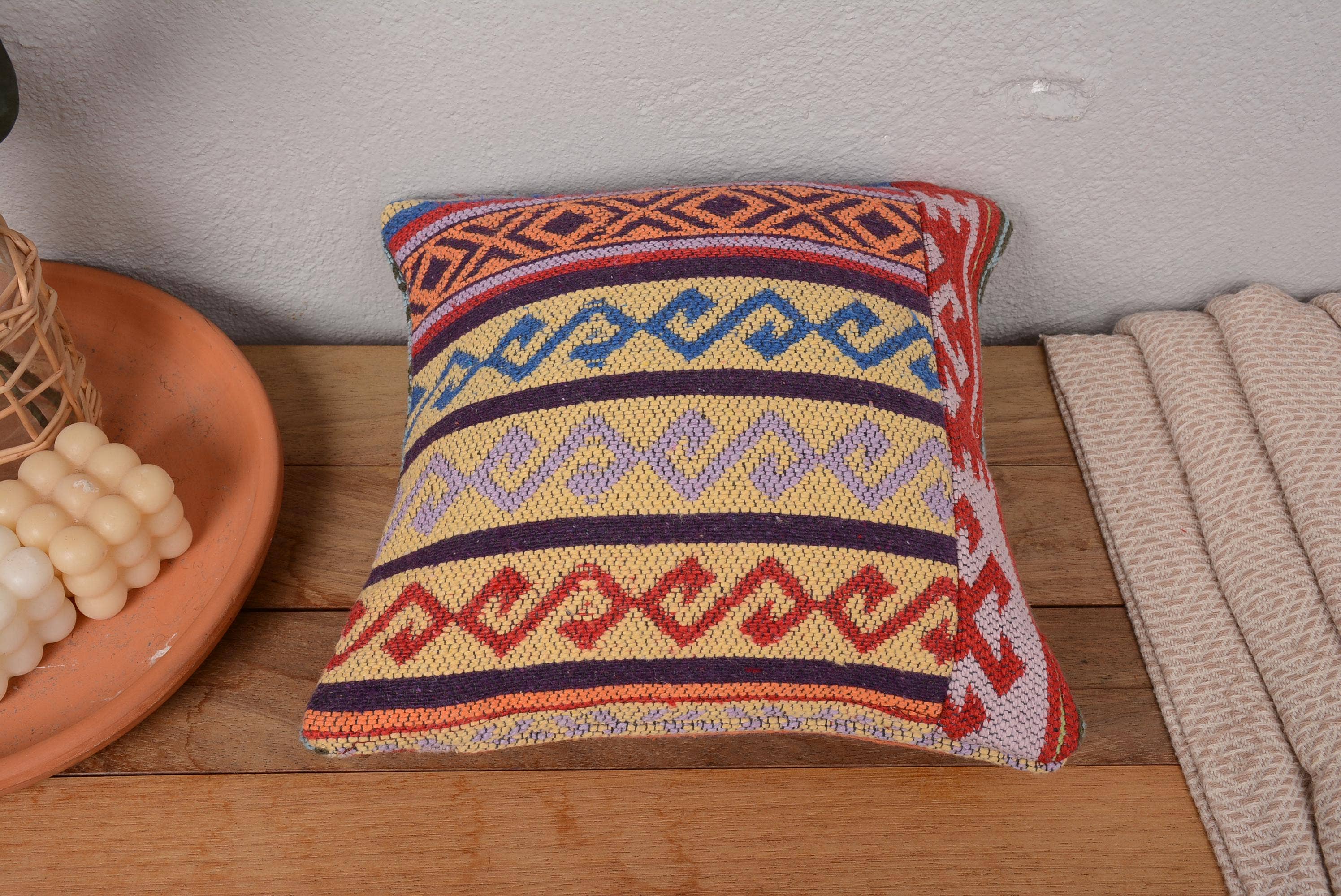 Antique Boho Turkish Kilim Pillow Sham Cover 12x12