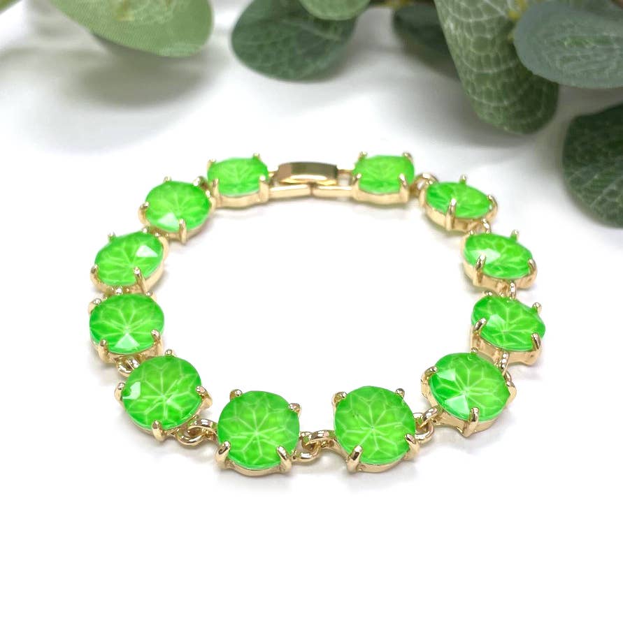 Round Cushion Cut Crystal Glass Linked Bracelet