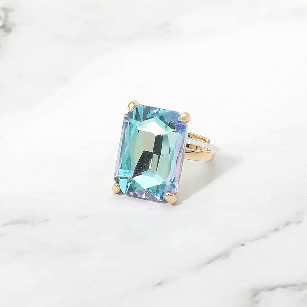 Bold Emerald Cut Stone Cluster Accent Adjustable Ring