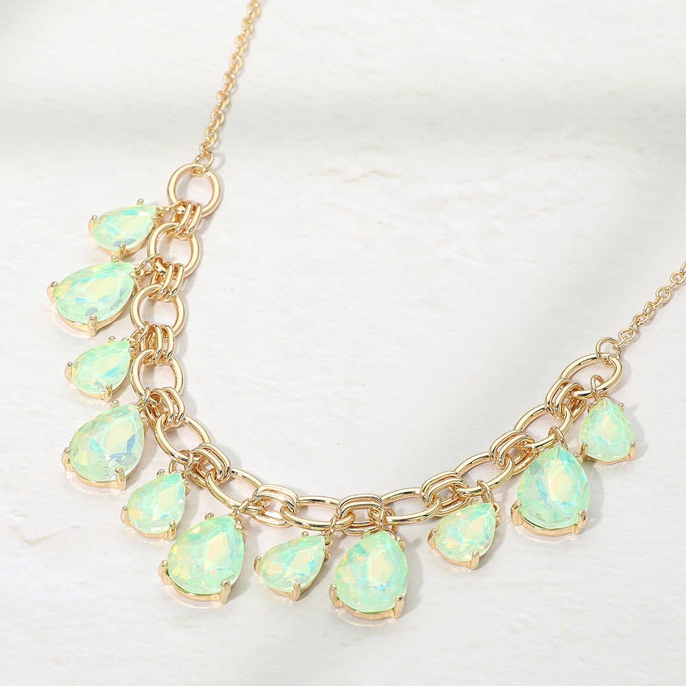 Cushion Teardrop Cluster Drop Station Necklace