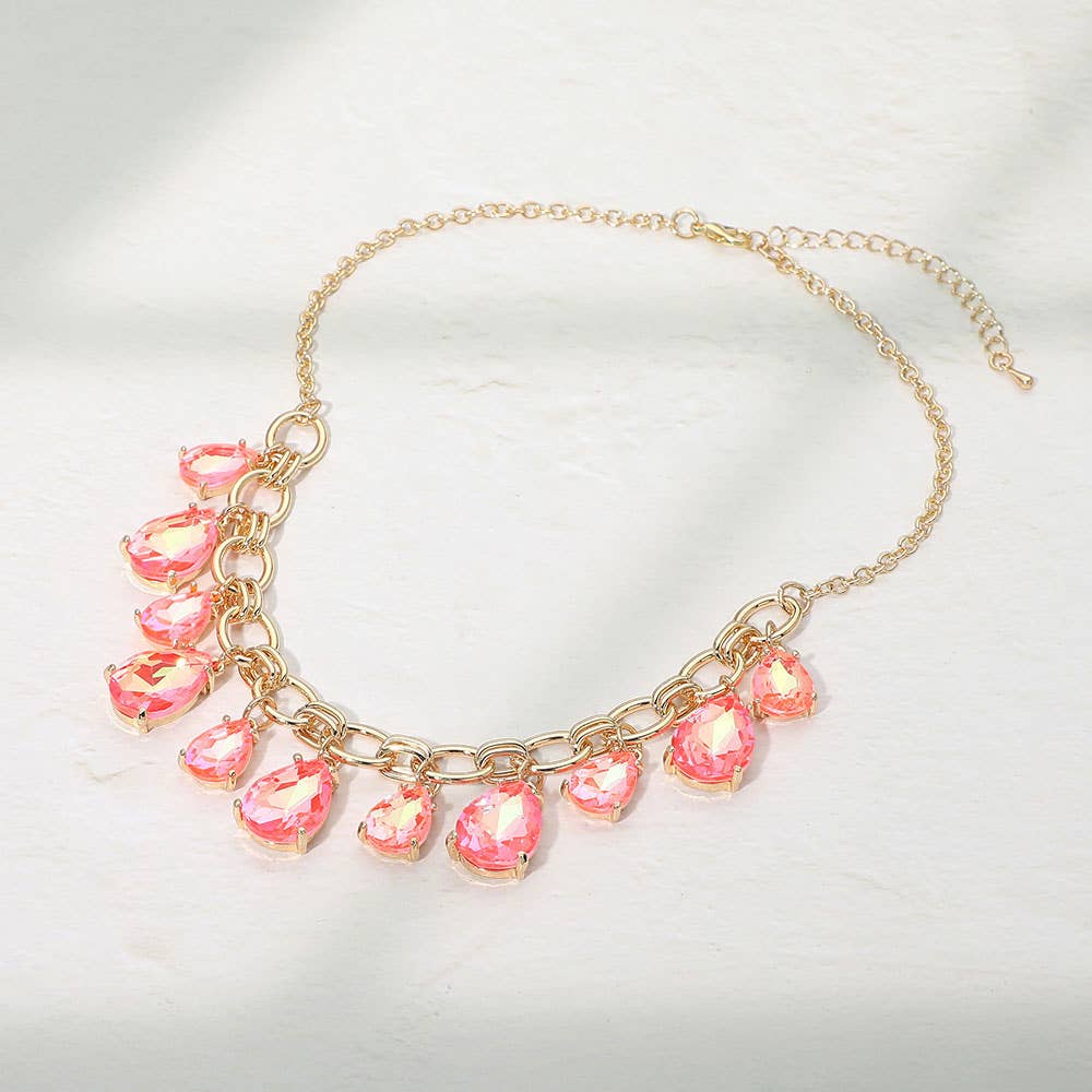Cushion Teardrop Cluster Drop Station Necklace