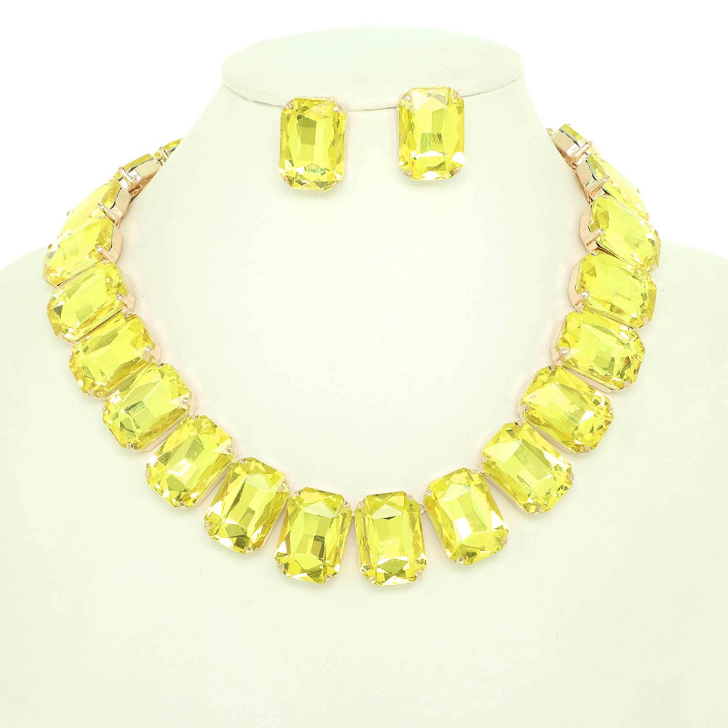 Crystal Octagon Cut Collar Necklace Set
