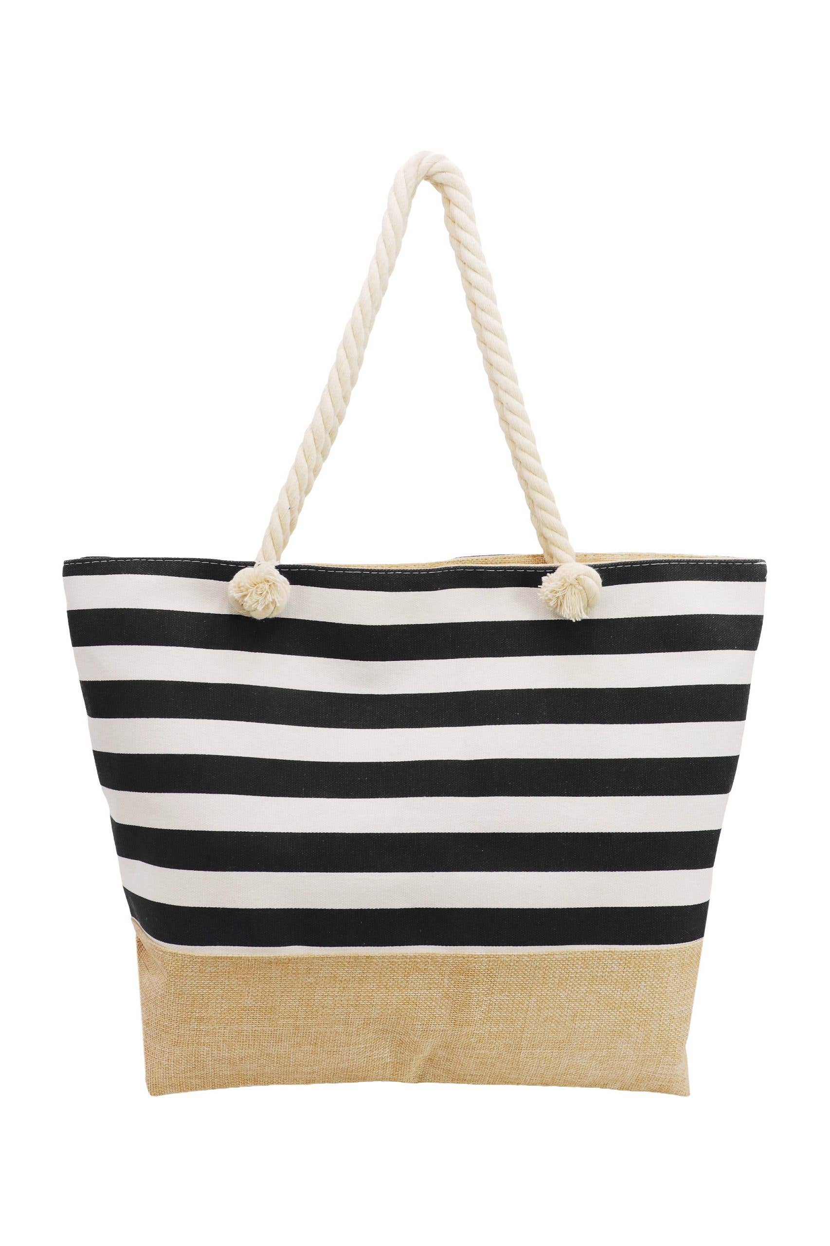 6208. Nautical Harbor Stripe Rope Handle Tote Bag