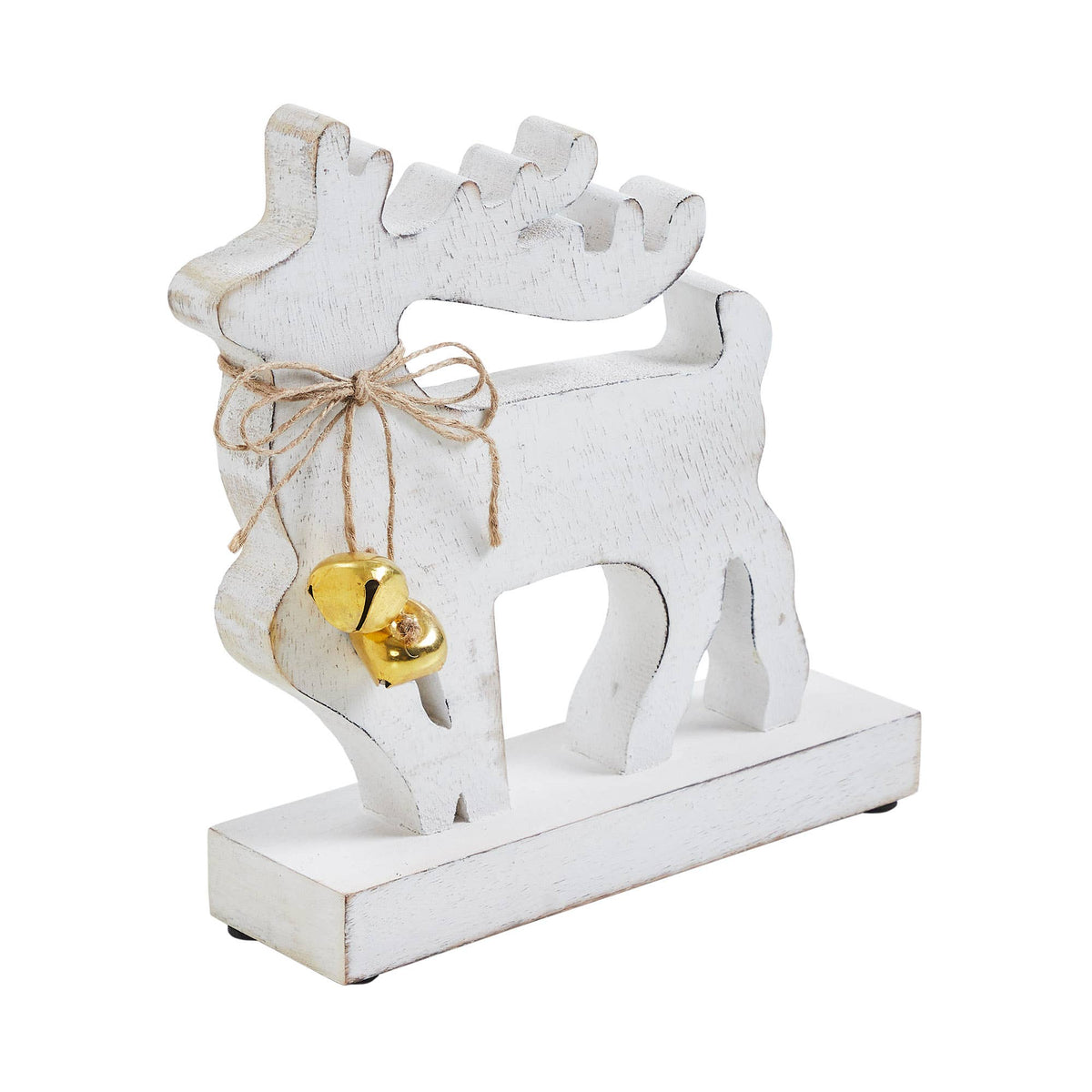 Distressed White Wooden Reindeer Christmas Decor 8"