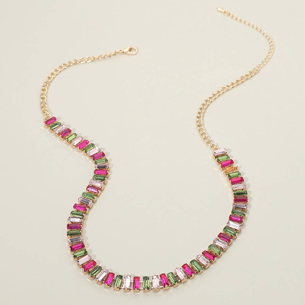 Baguette Stone Cluster Link Accent Necklace