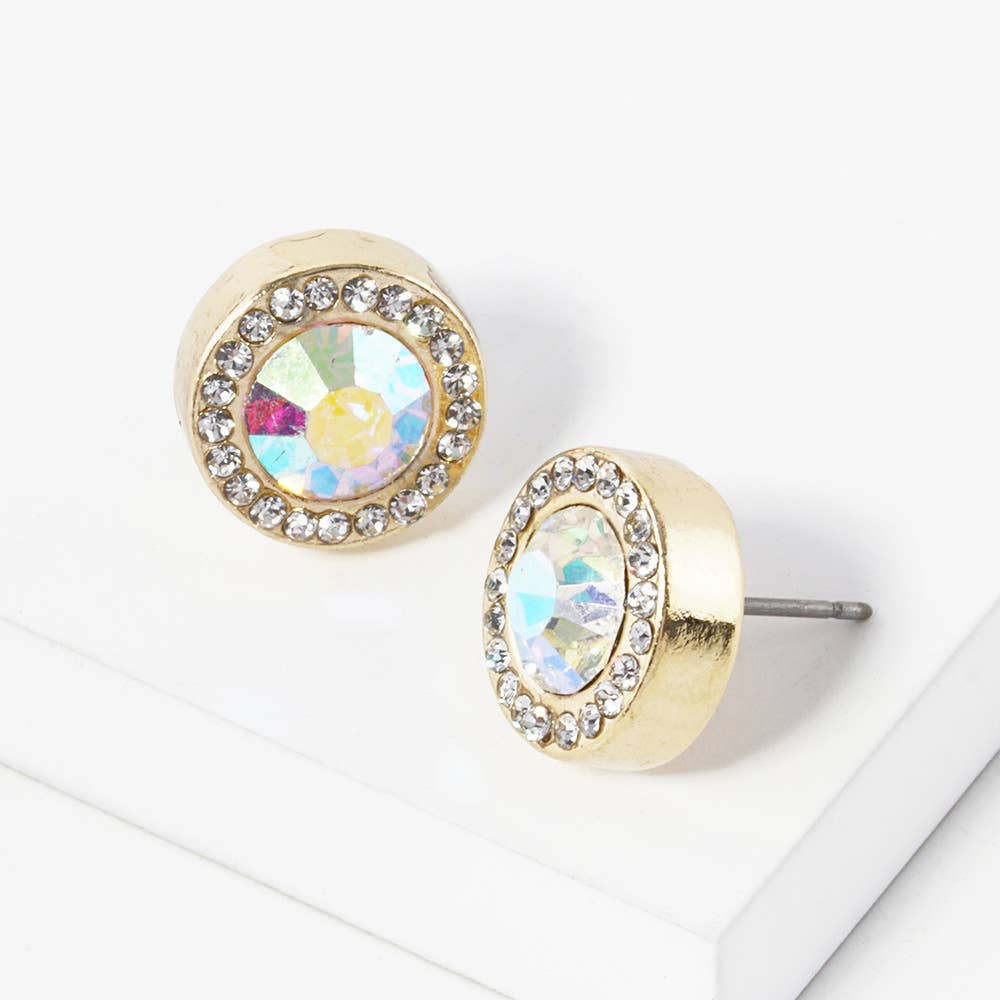 Round Crystal Halo Stud Earrings