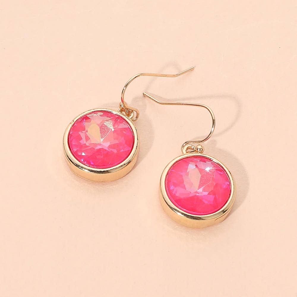 Round Faceted Stone Drop Dangle Earrings