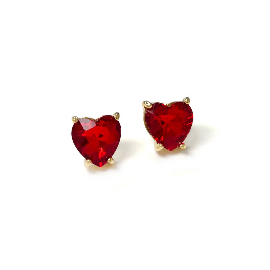 Glass Crystal Heart 4 Prong Post Stud Earrings