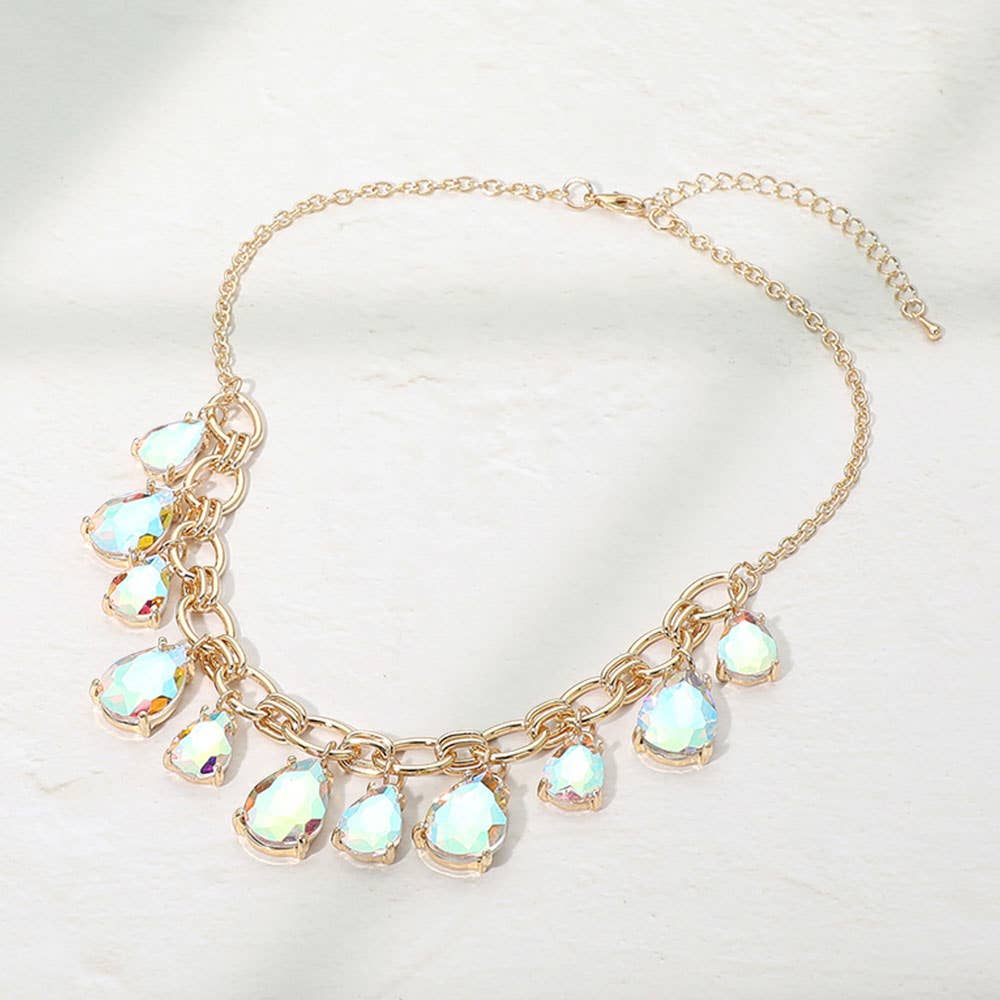 Cushion Teardrop Cluster Drop Station Necklace