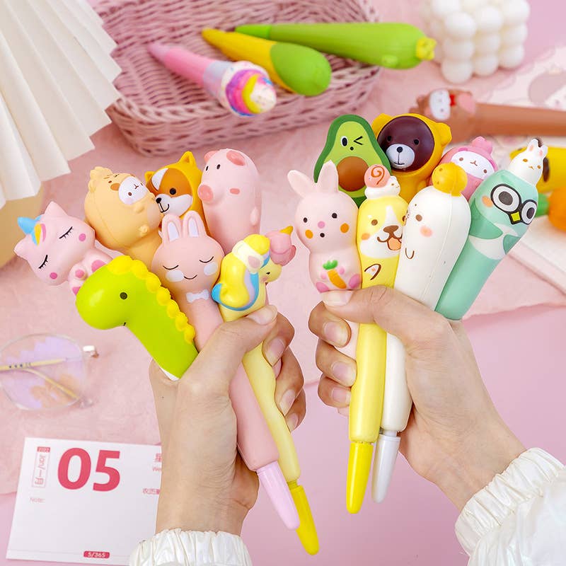 6503. Cartoon soft squishy stress-relief gel pens students gifts