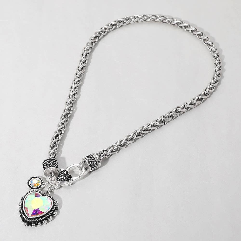 Heart Stone Pointed Pendant Antique Metal Necklace