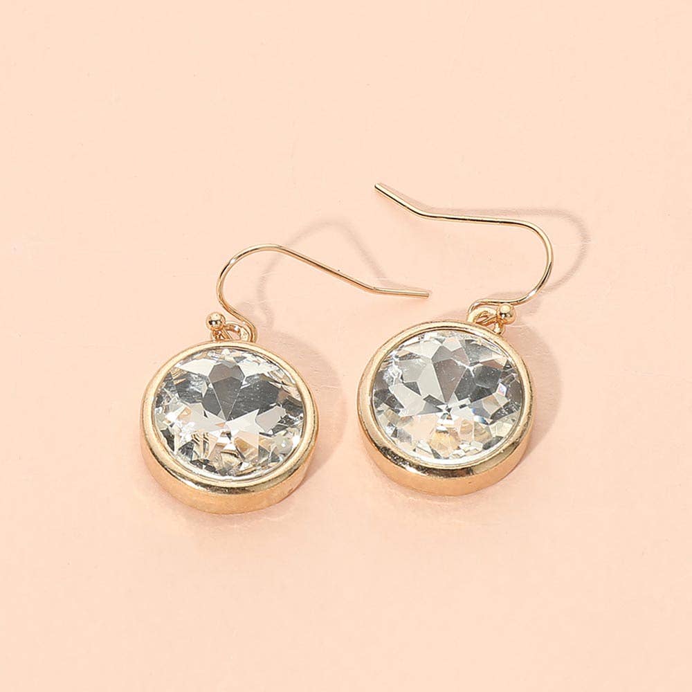 Round Faceted Stone Drop Dangle Earrings