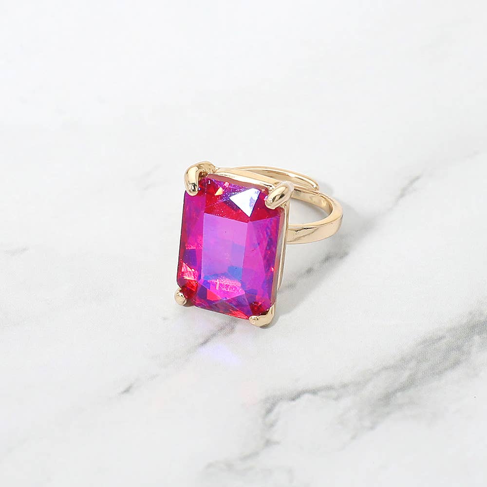 Bold Emerald Cut Stone Cluster Accent Adjustable Ring