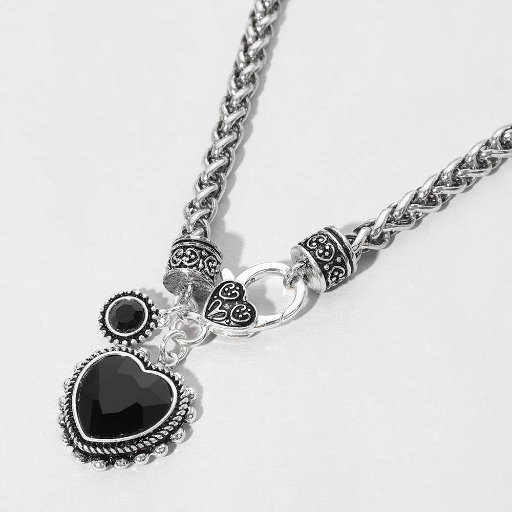 Heart Stone Pointed Pendant Antique Metal Necklace