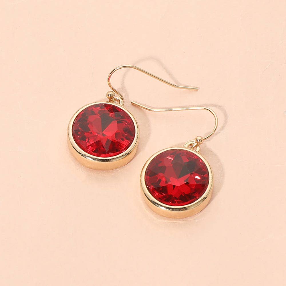 Round Faceted Stone Drop Dangle Earrings