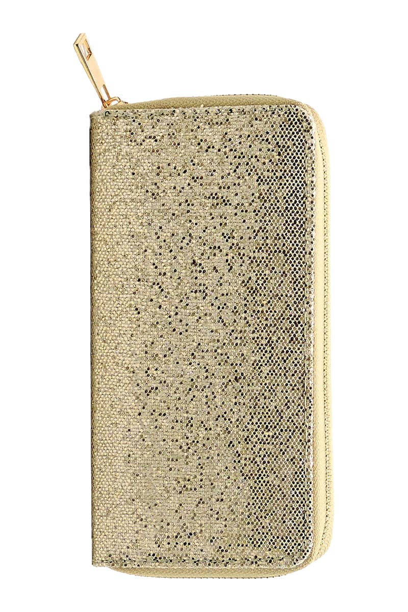 6211. Metallic Glitter Single Zip Continental Wallet