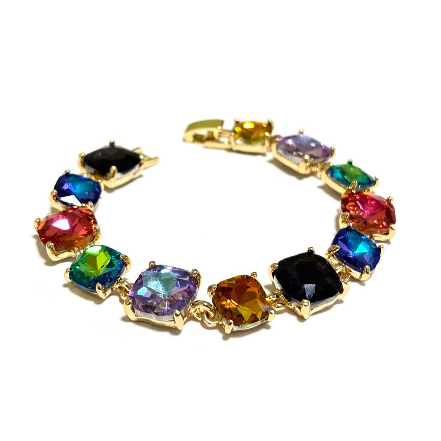 Cushion Cut Glass Crystal Linked Station Bracelet