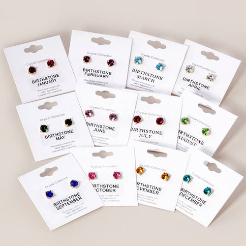 12Pairs - Birthday Stone Cluster Stud Earrings