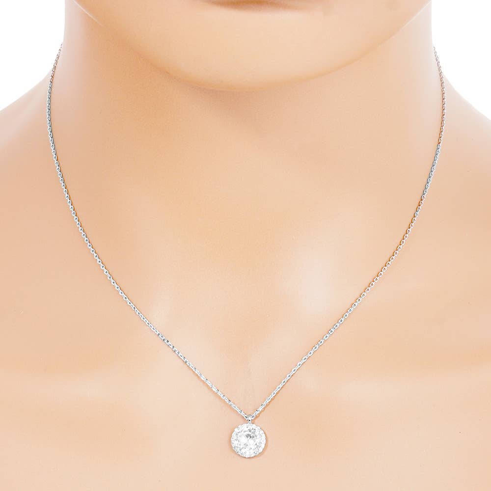 Gold Dipped Round CZ Stone Pendant Necklace