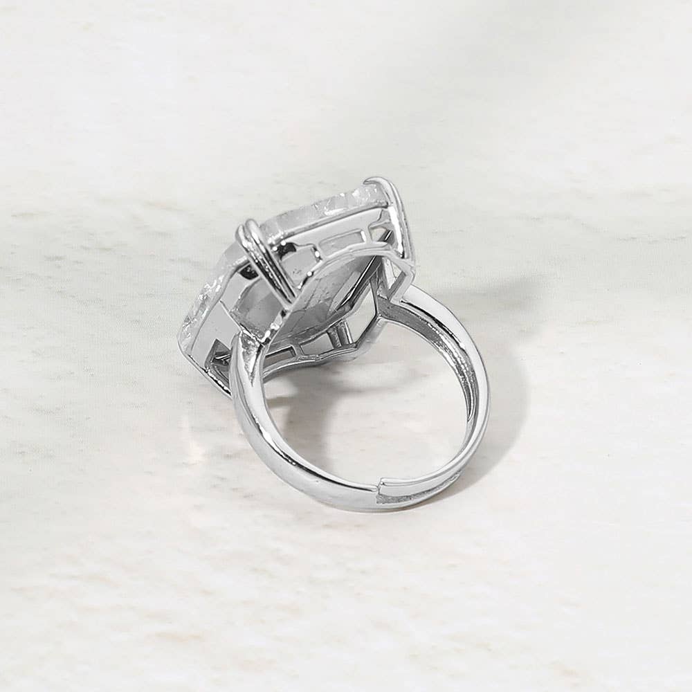 Oversized Emerald Cut Gem Accent Adjustable Statement Ring