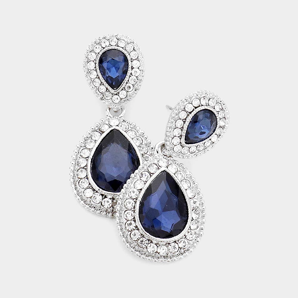 Rhinestone Trim Teardrop Evening Earrings