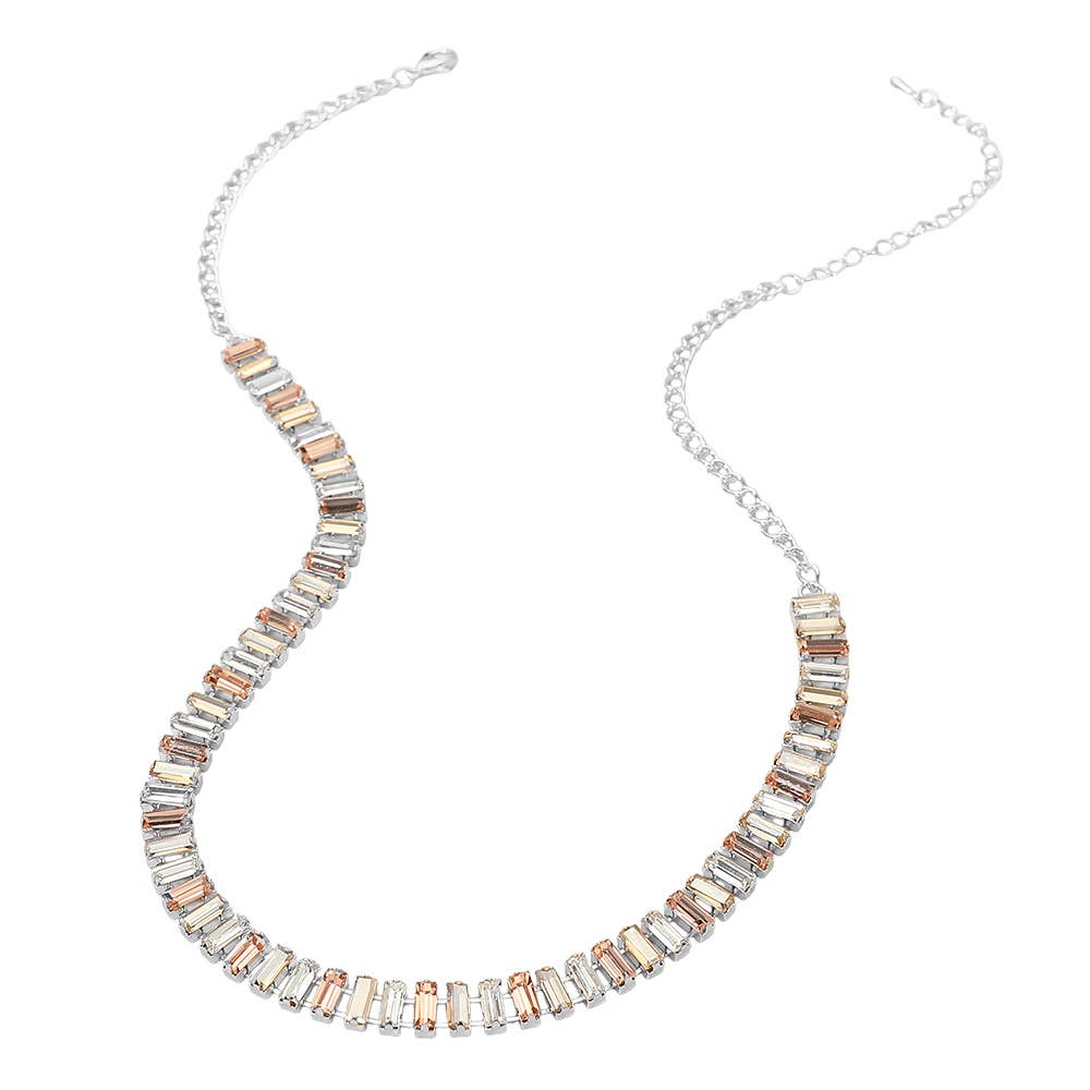 Baguette Stone Cluster Link Accent Necklace