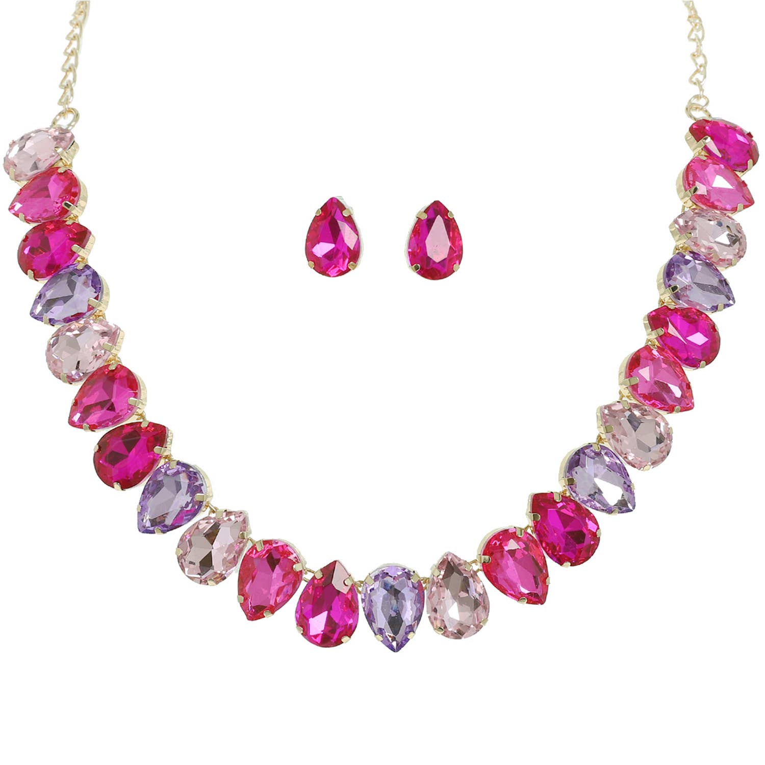 Teardrop Cut Crystal Gemstone Collar Necklace Set