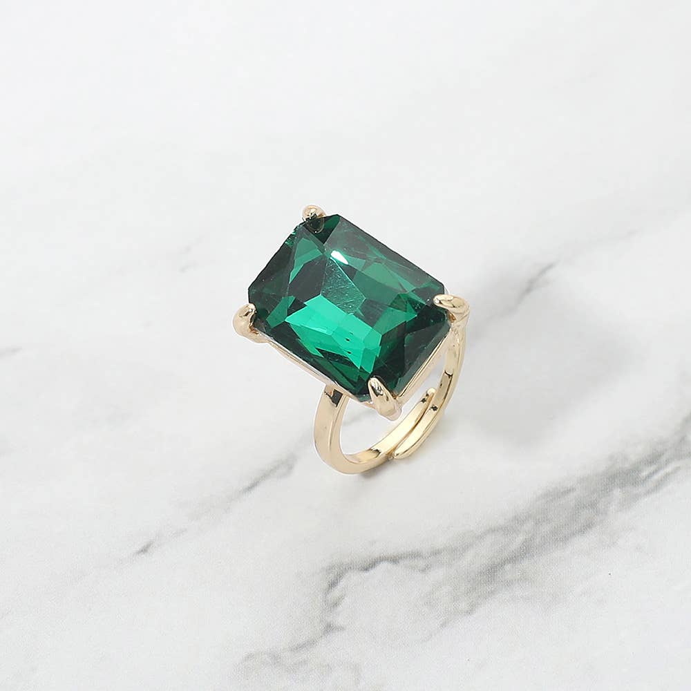 Bold Emerald Cut Stone Cluster Accent Adjustable Ring