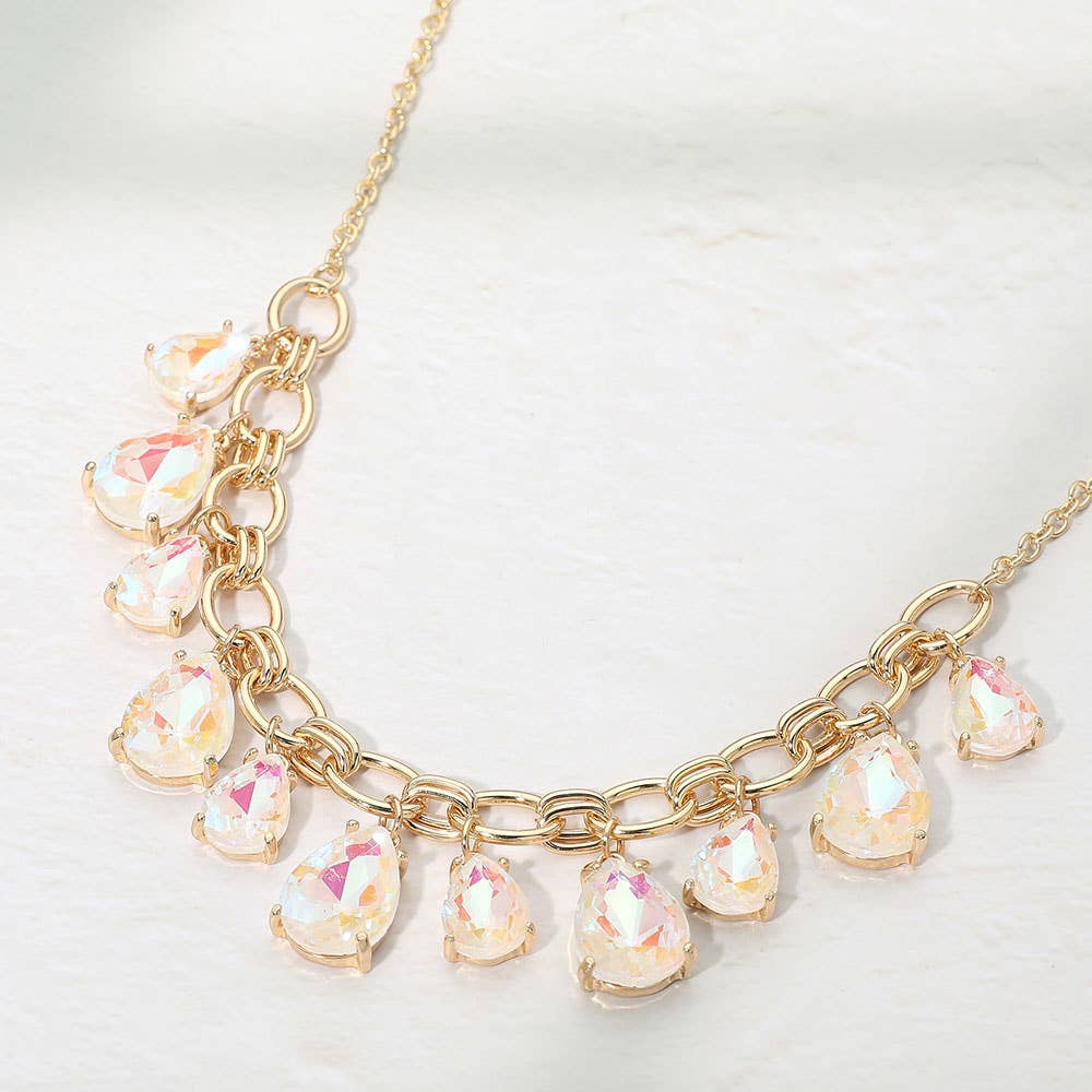 Cushion Teardrop Cluster Drop Station Necklace