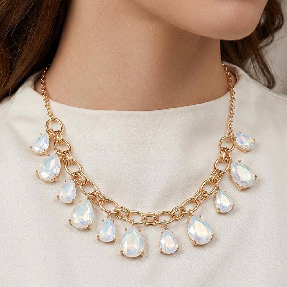 Cushion Teardrop Cluster Drop Station Necklace