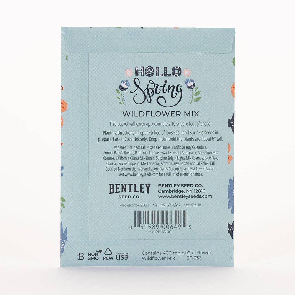 2212. Hello Spring Blue Background - Wildflower Mix Seed Packets