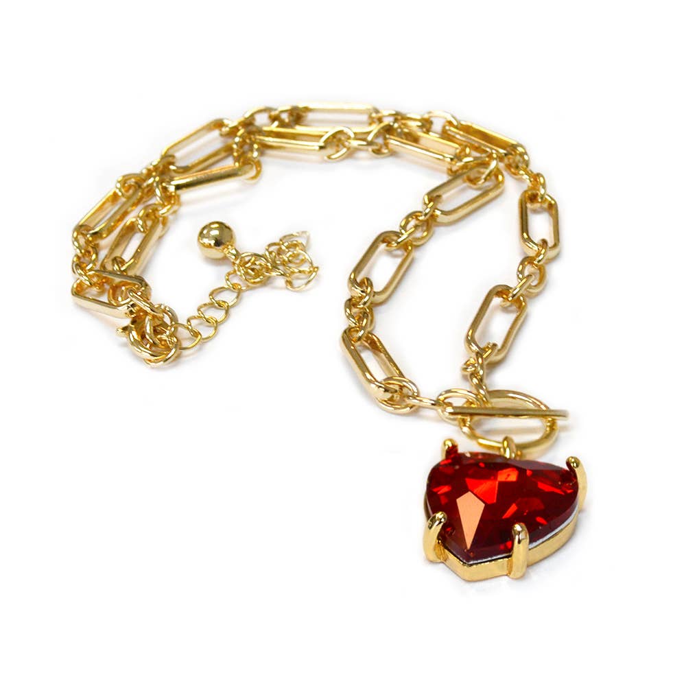 Heart Glass Pendant with Toggle Closure Chain Necklace